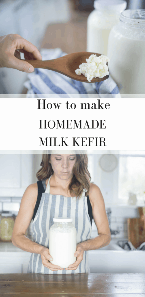 two pictures of homemade milk kefir and kefir grains
