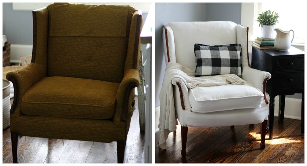 how to reupholster a vintage chair before and after