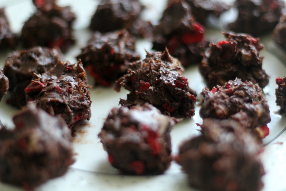 chocolate covered strawberry paleo mounds plated