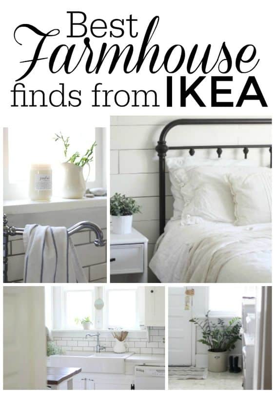 collage of cheap farmhouse decor found at ikea