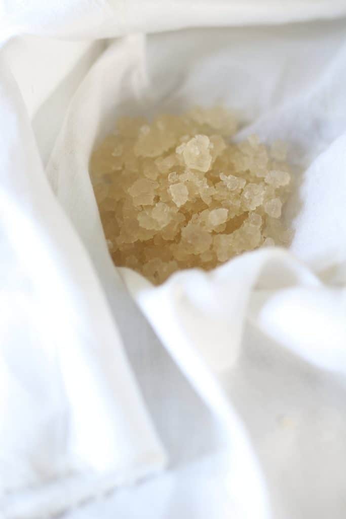 water kefir grains in cloth