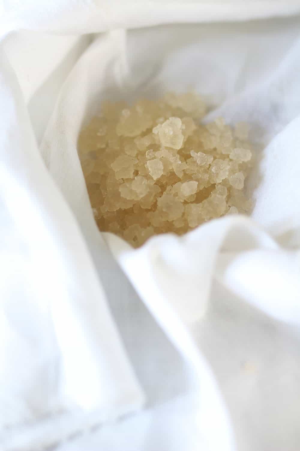 water kefir grains in a cloth