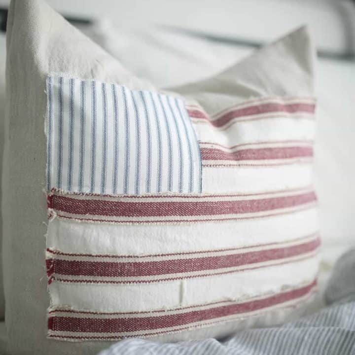 Scrappy Flag Pillow Cover Tutorial DIY Fourth of July Decorations