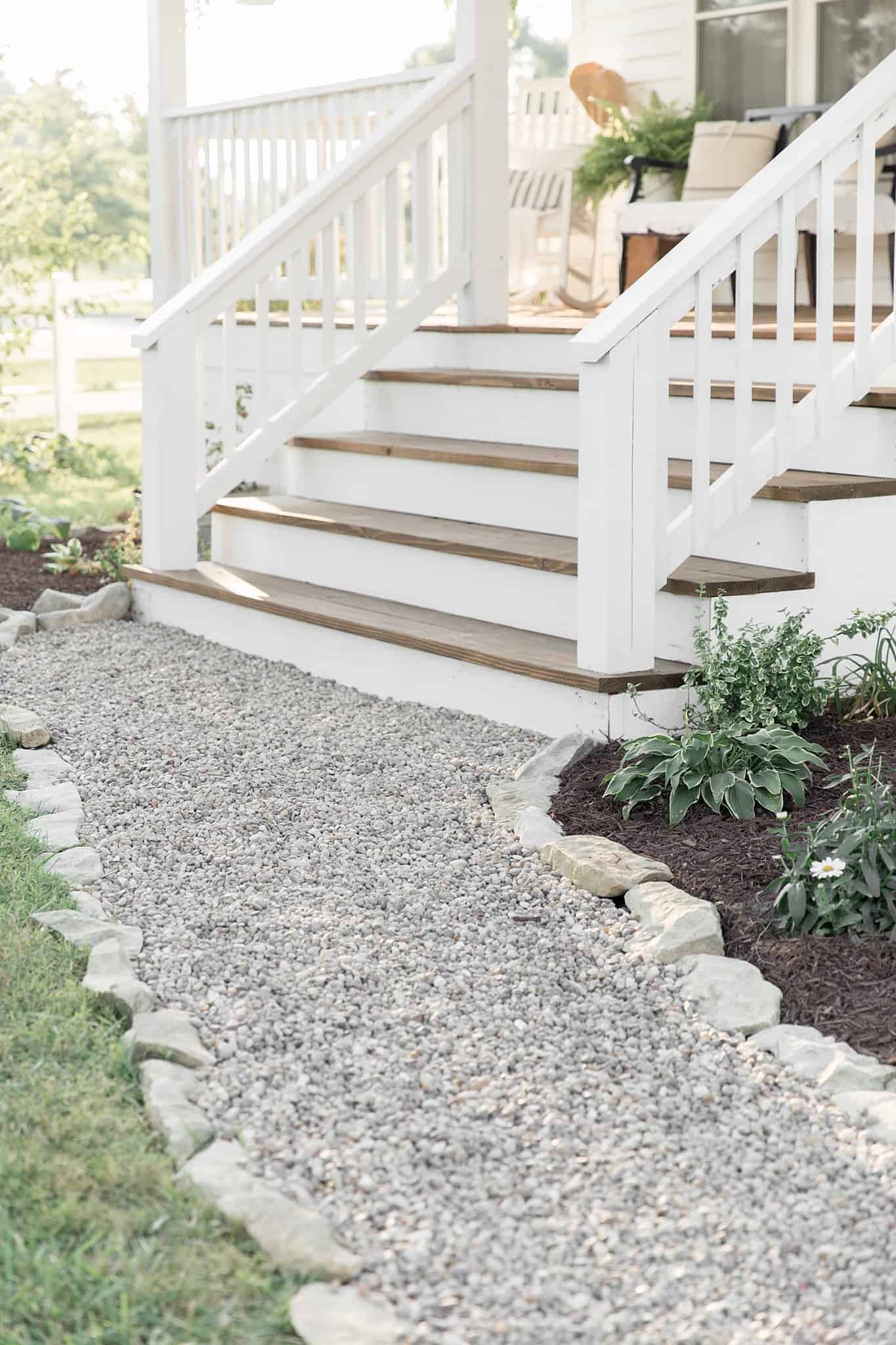 See how our farmhouse front porch steps look after we covered the concrete with wood