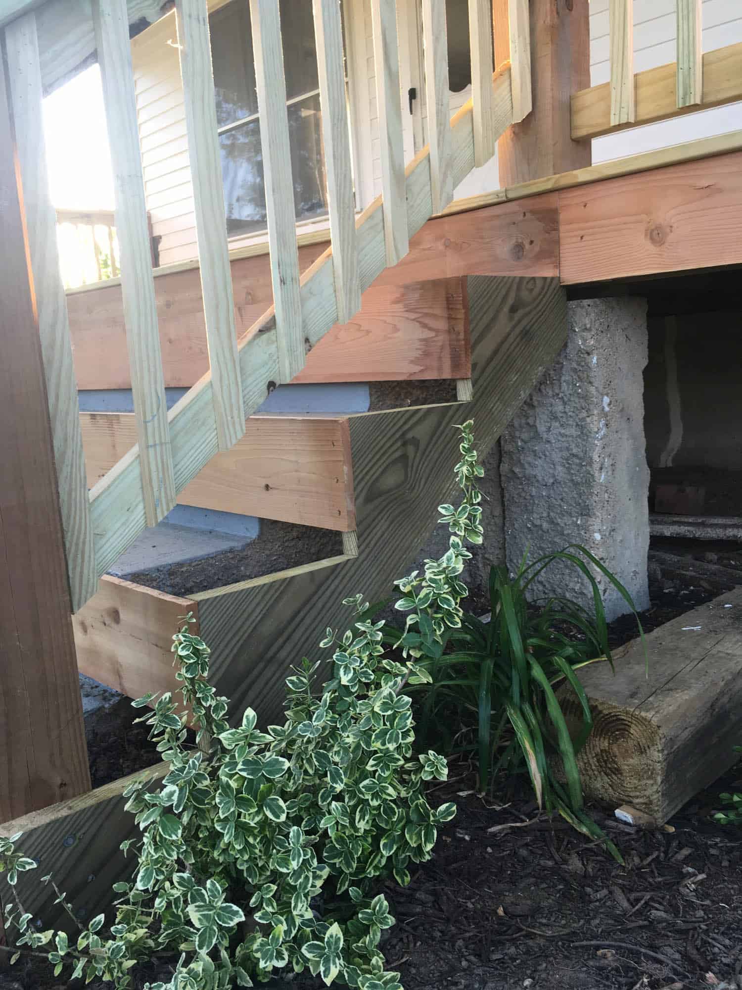 how to wrap front porch concrete stairs with wood