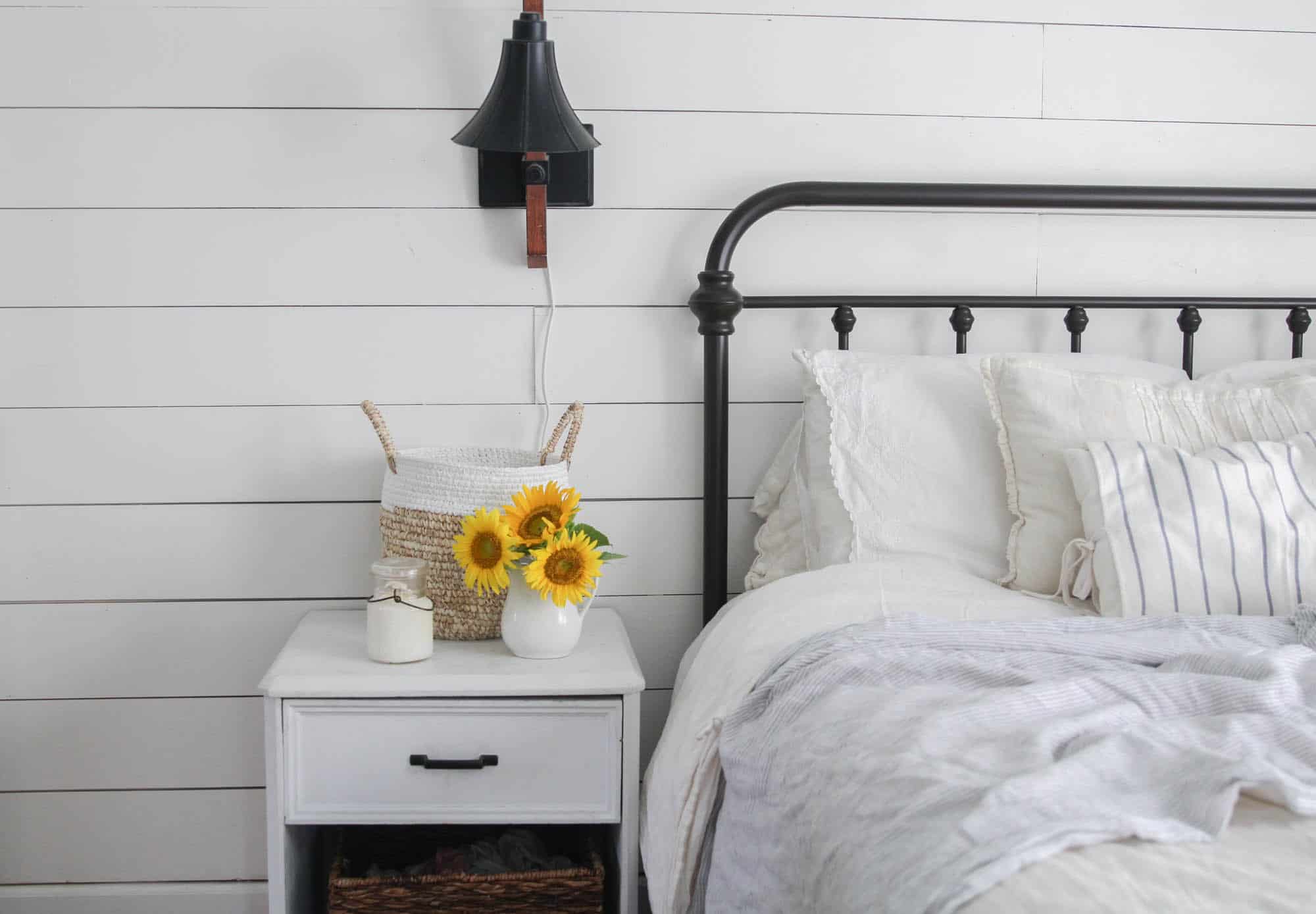 white summer farmhouse bedroom