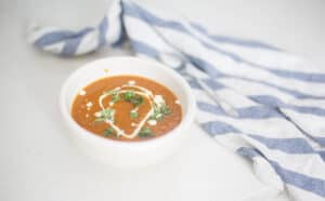 recipe for red pepper and tomato soup with fresh basil and roasted garlic