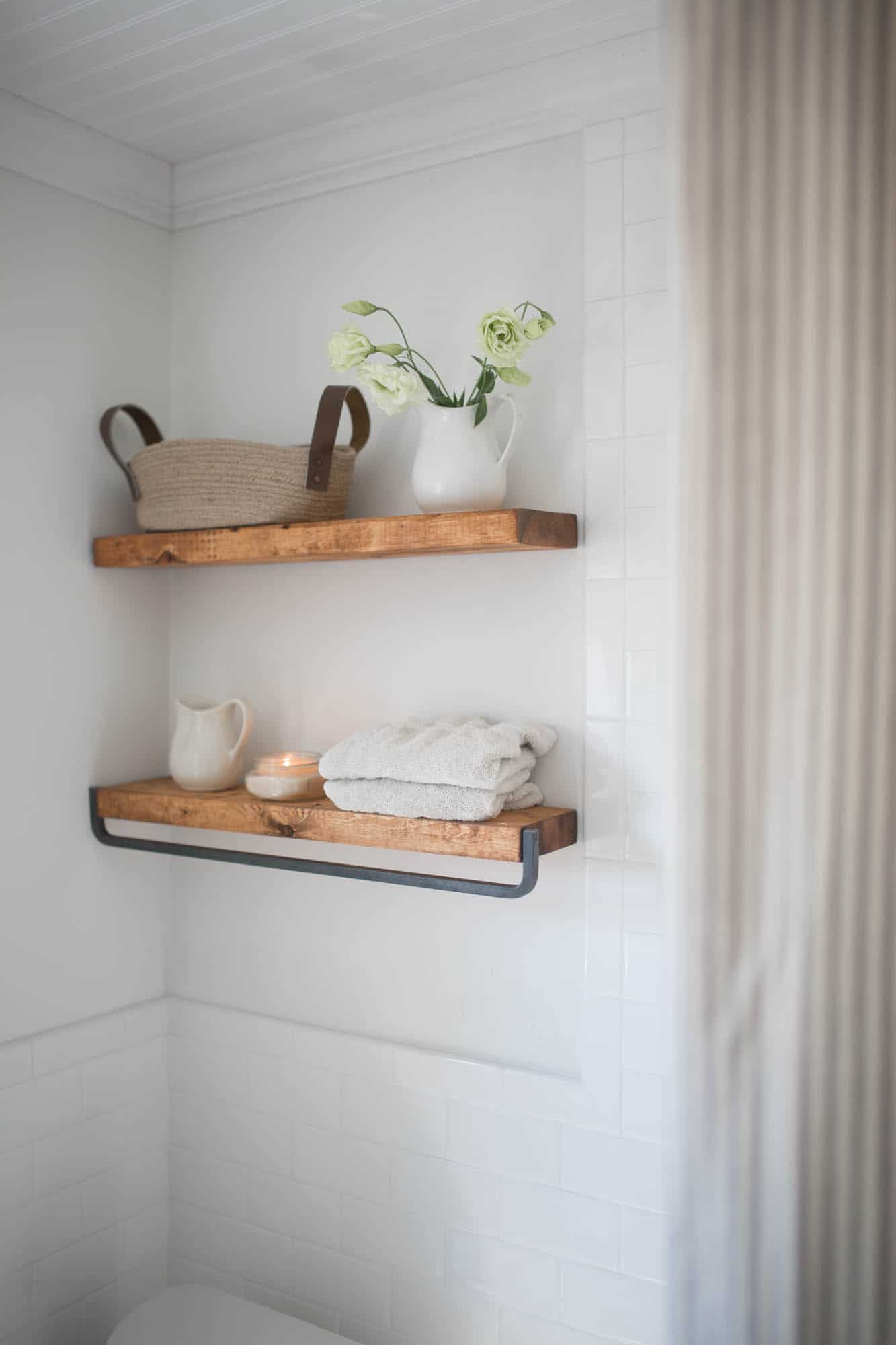 Farmhouse Bathroom Decor- Floating Shelves