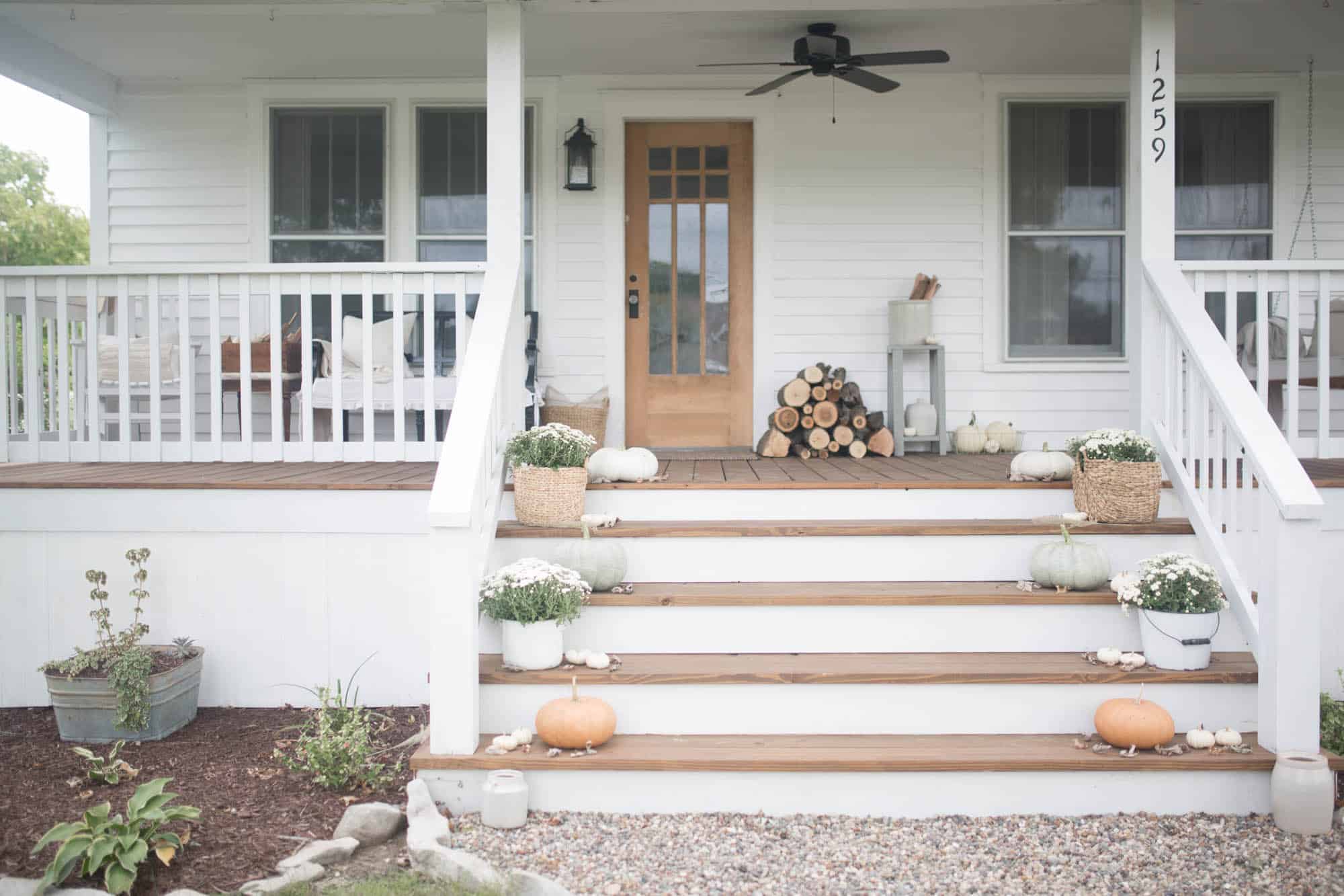 Fall Farmhouse Front Porch Decor with Farmhouse on Boone