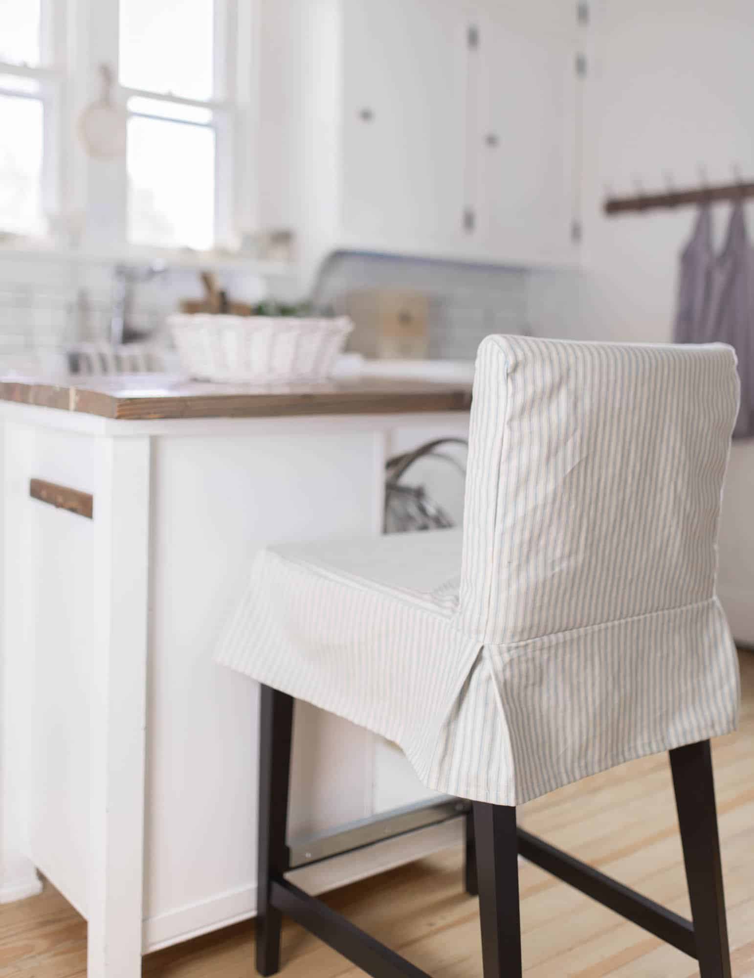Learn how to sew a parsons chair slipcover for the ikea henriksdal bar stool.  This henriksdal chair cover sewing pattern includes a video tutorial. 