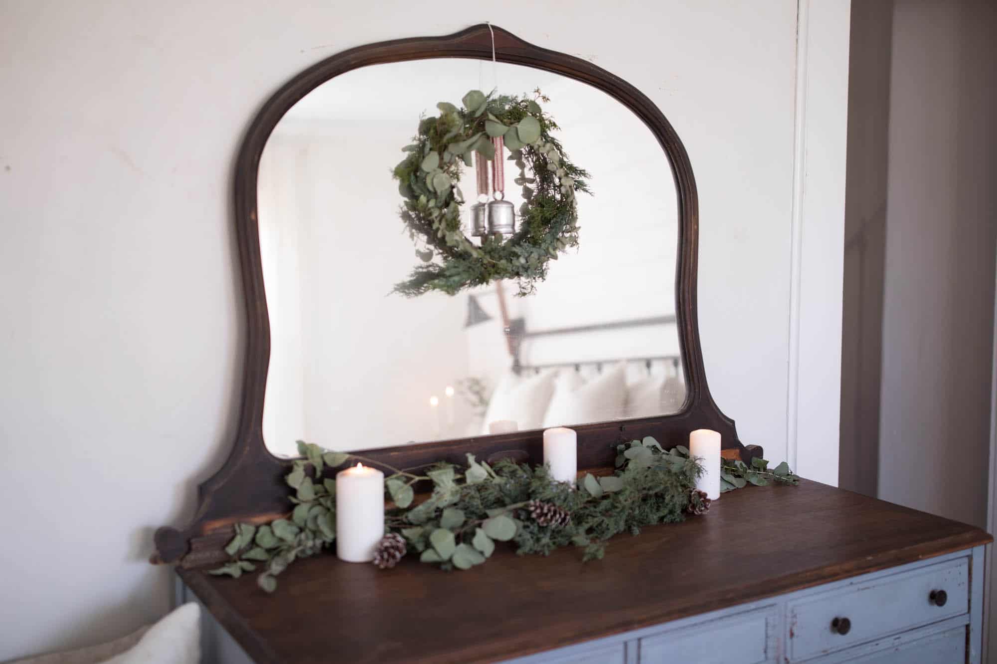 DIY Fresh Greenery Wreath Natural Christmas Decorations Farmhouse Bedroom Dresser Decor