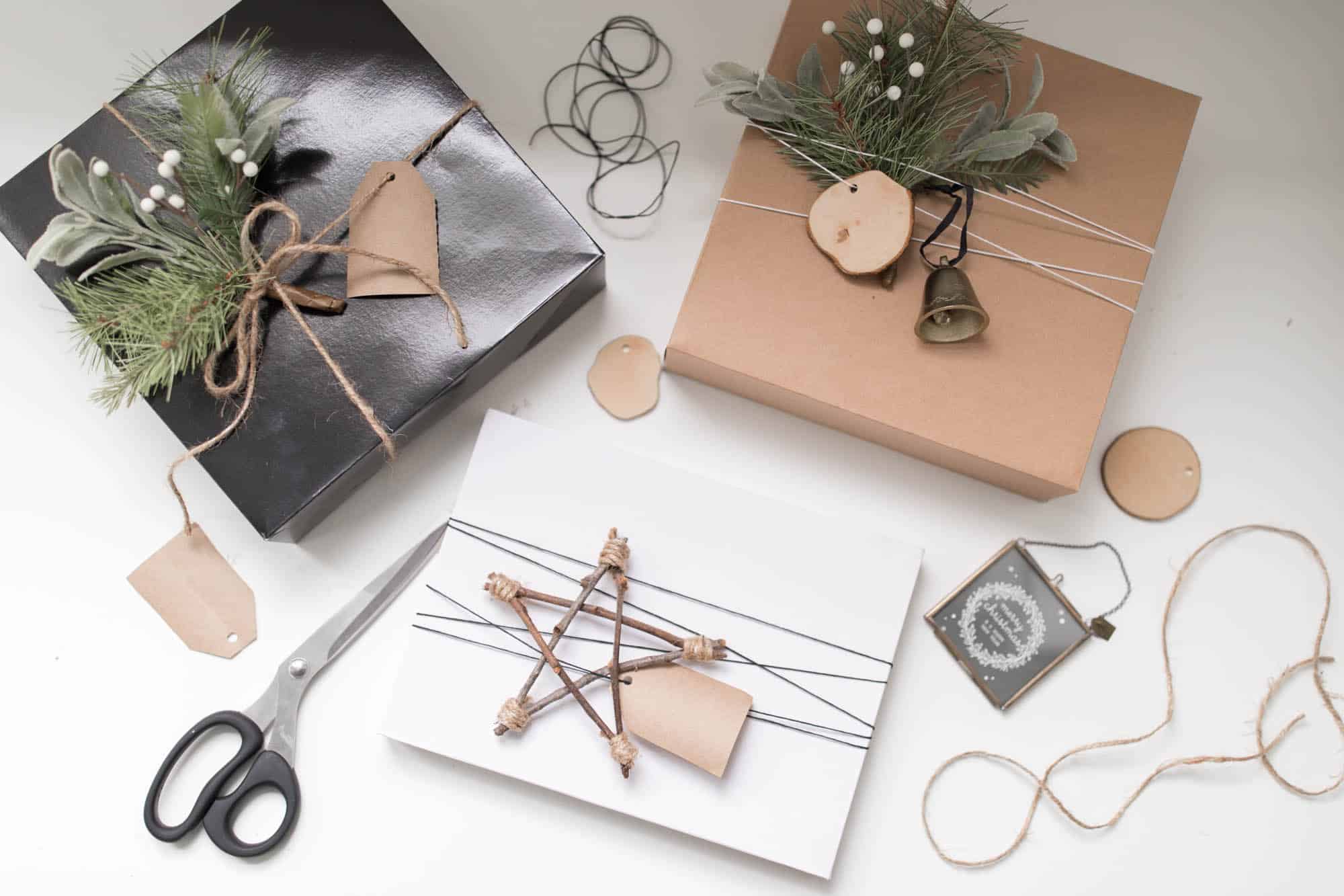 DIY Simple Scandinavian Christmas wrapping ideas, monochrome craft