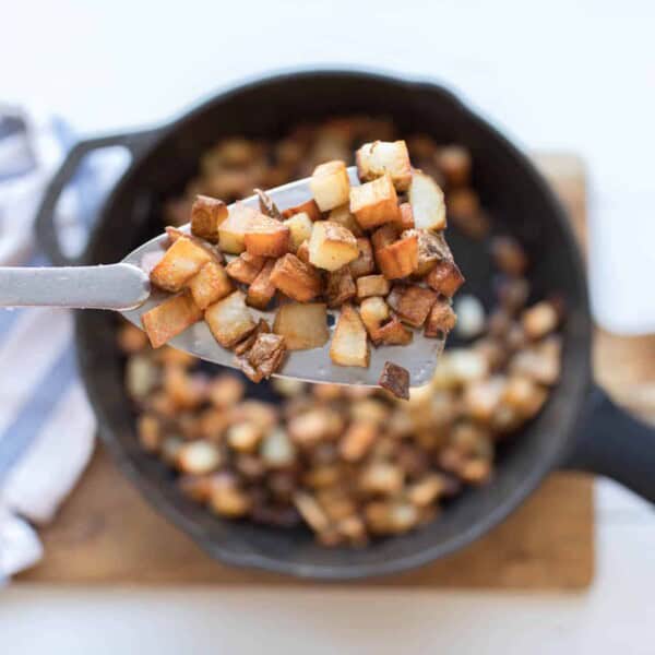 Potatoes in a skillet.
