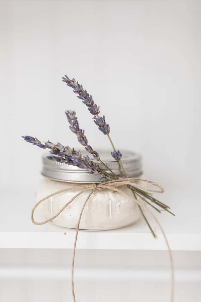 DIY body butter recipe in a mason jar with lavender