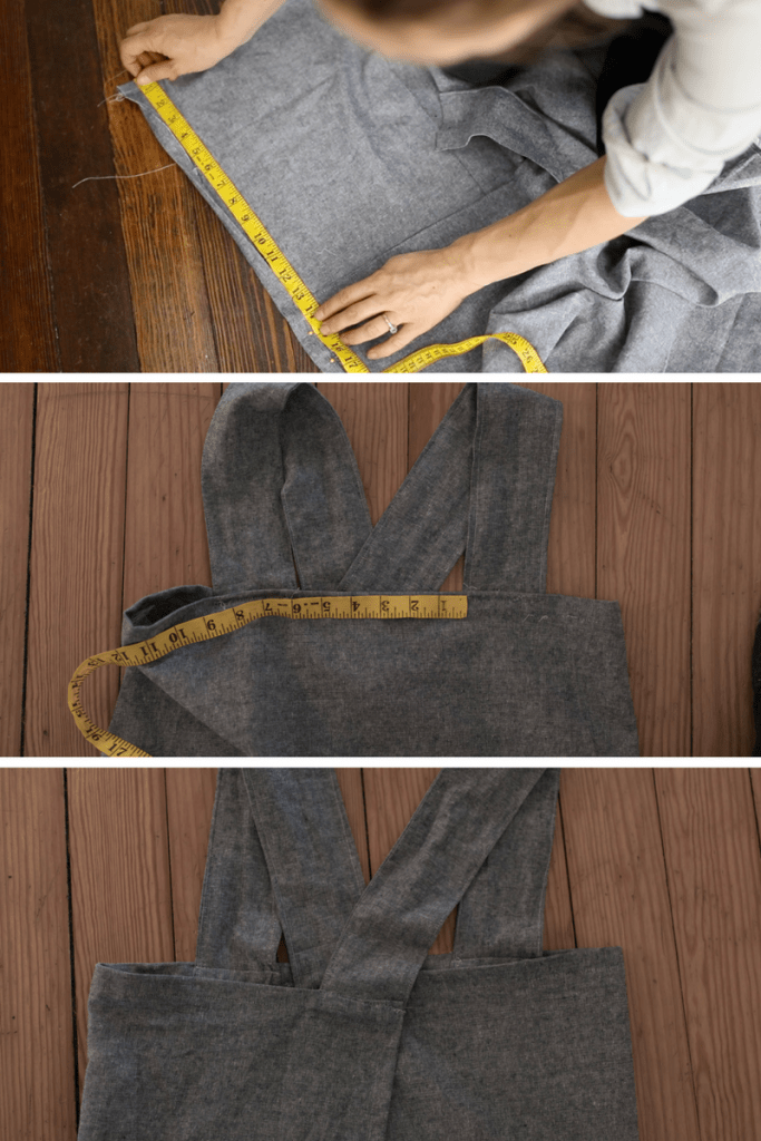 Strap Placement process photos for cross back apron sewing pattern