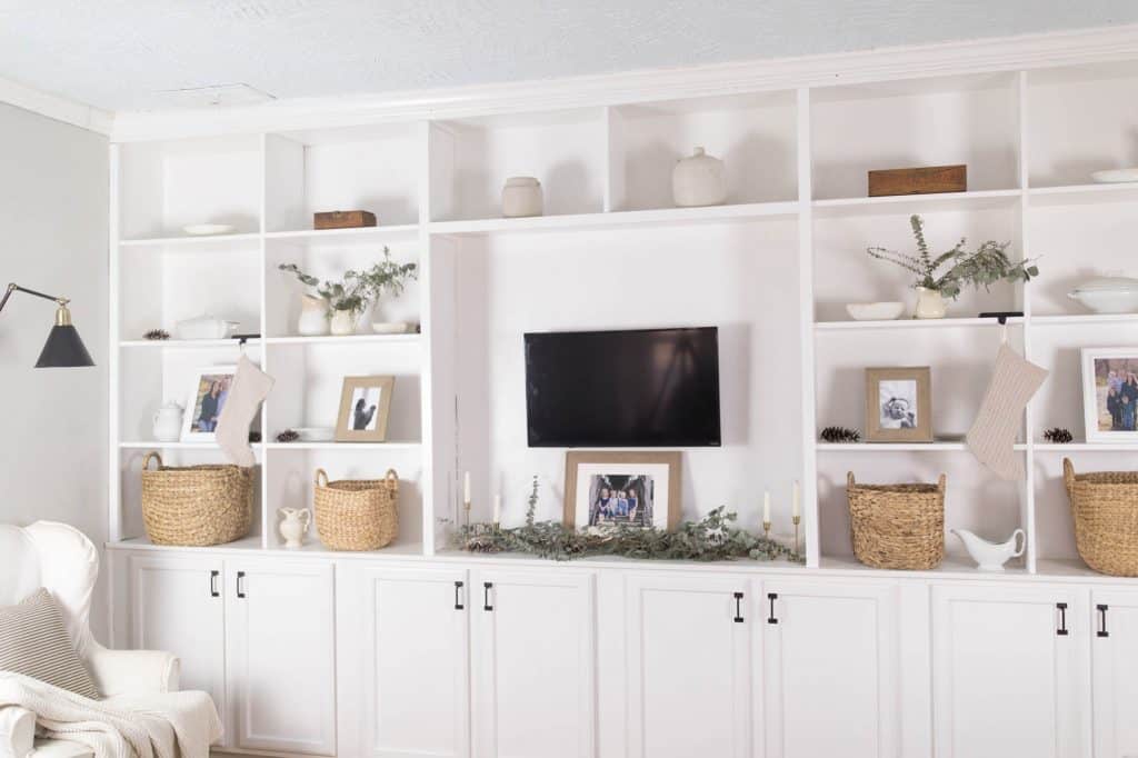Farmhouse Living Room Built Ins Decorated for Winter