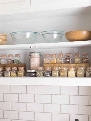 spice cabinet organization with glass spice jars