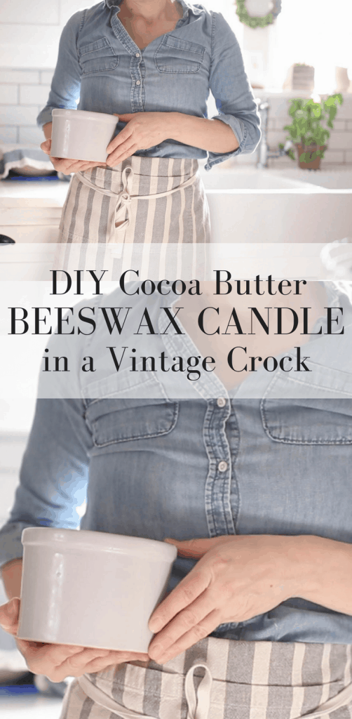 DIY Cocoa Butter Beeswax Candles in a Vintage Crock
