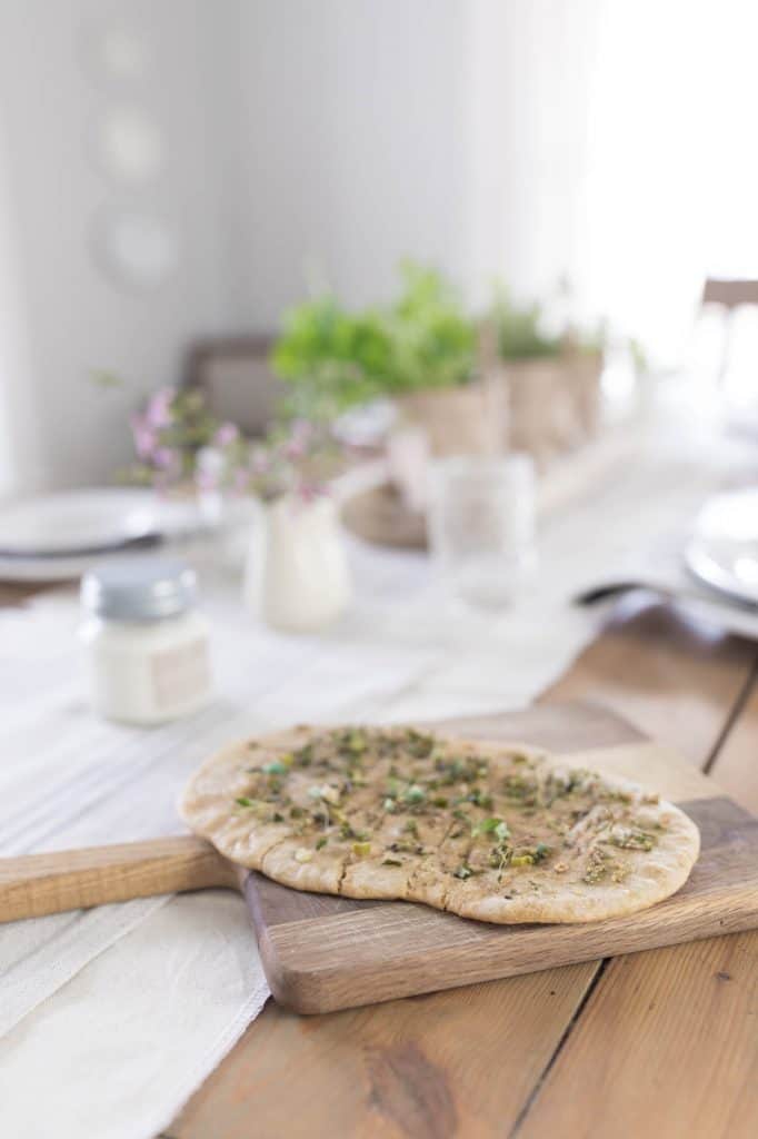 Sourdough Flat Bread with Fresh Herbs Garden Table Setting