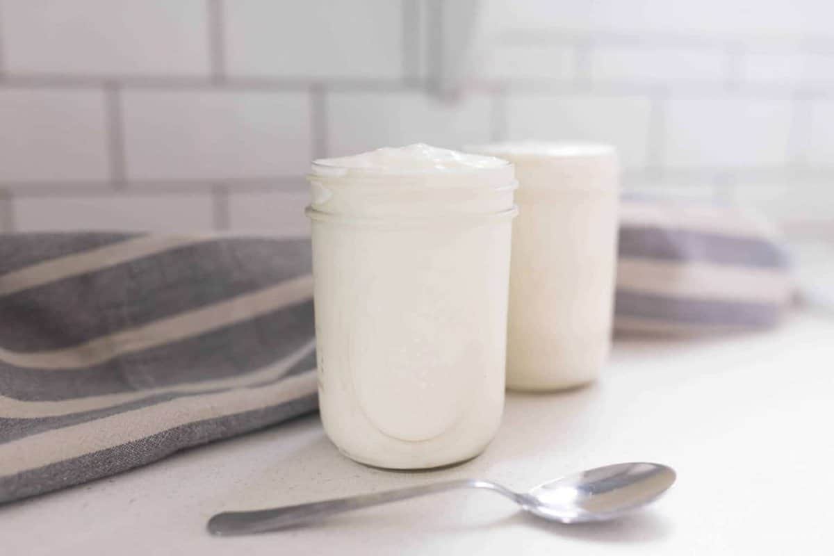 Two jars of yogurt.