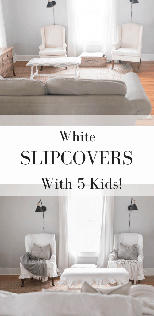 White Slipcovers with kids review. Second hand furniture transformed with slipcovers