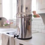 Counter top stainless steel water filter.