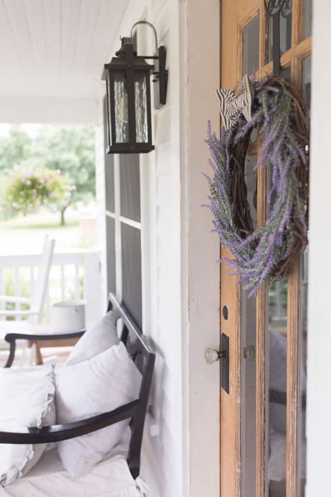 simple diy farmhouse wreath faux lavender and ticking stripe