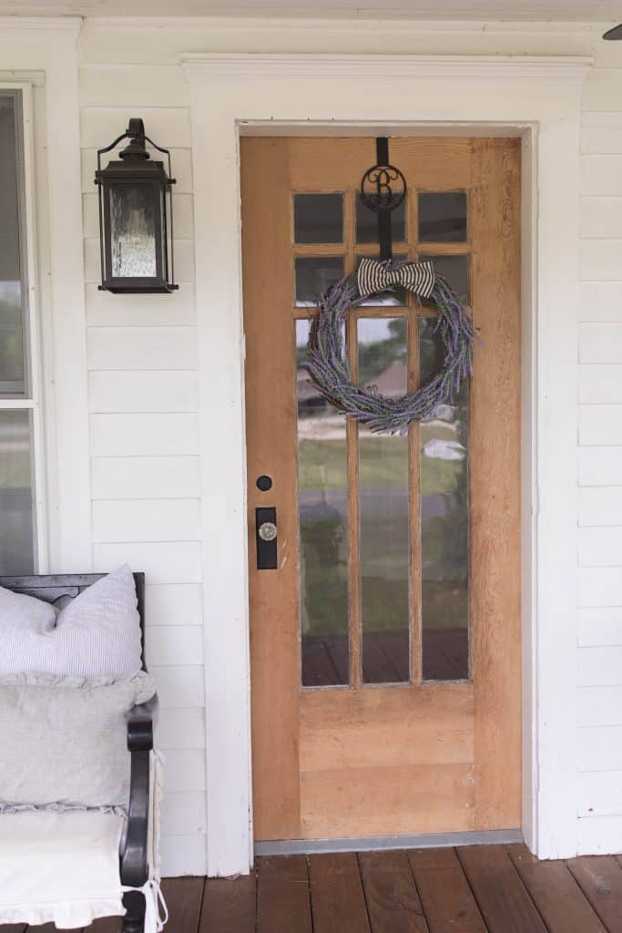 simple diy summer wreath with faux lavender farmhouse porch decor