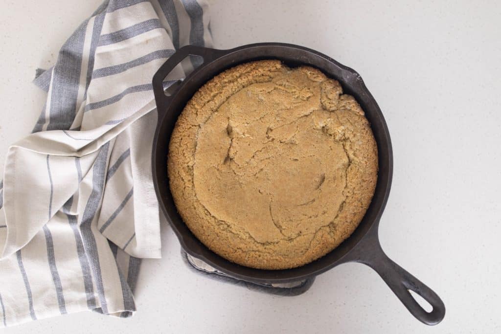 cast iron cornbread with einkorn and sweetened with honey