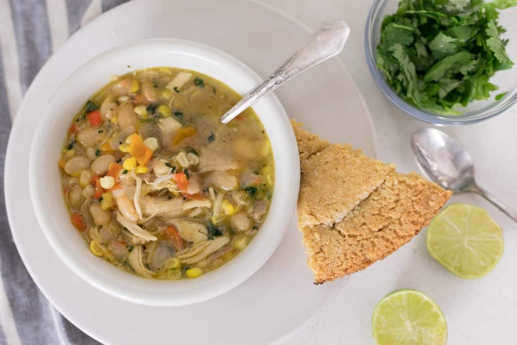 white chicken chili with homemade bone broth and dried beans recipe