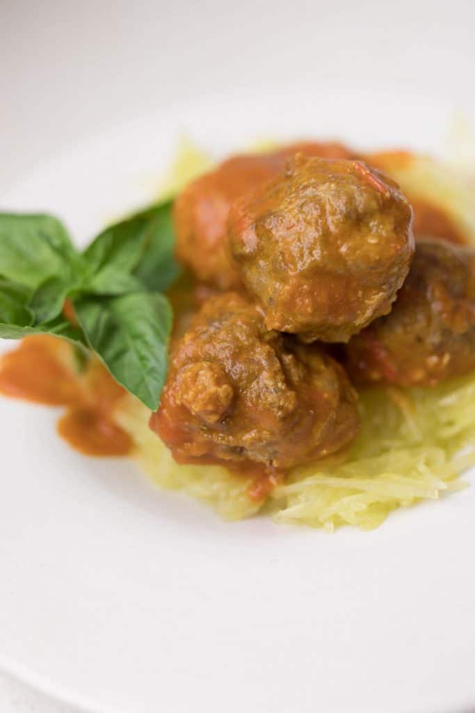 pumpkin chipotle spaghetti squash with homemade meatballs