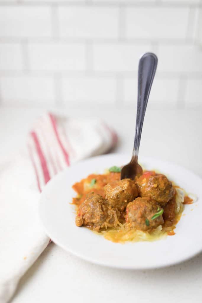 pumpkin chipotle spaghetti squash with homemade matballs