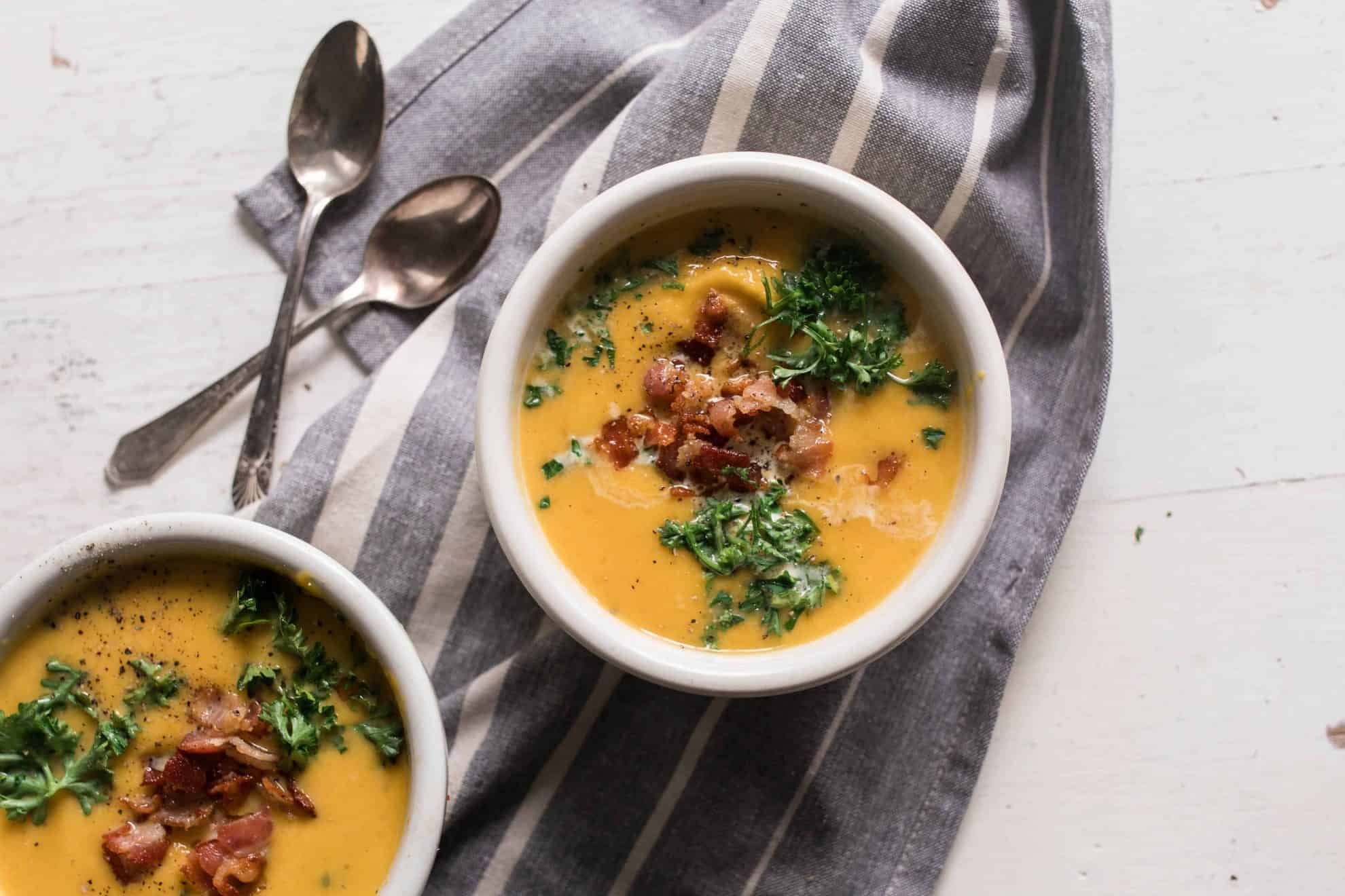 Roasted pumpkin soup with acorn squash