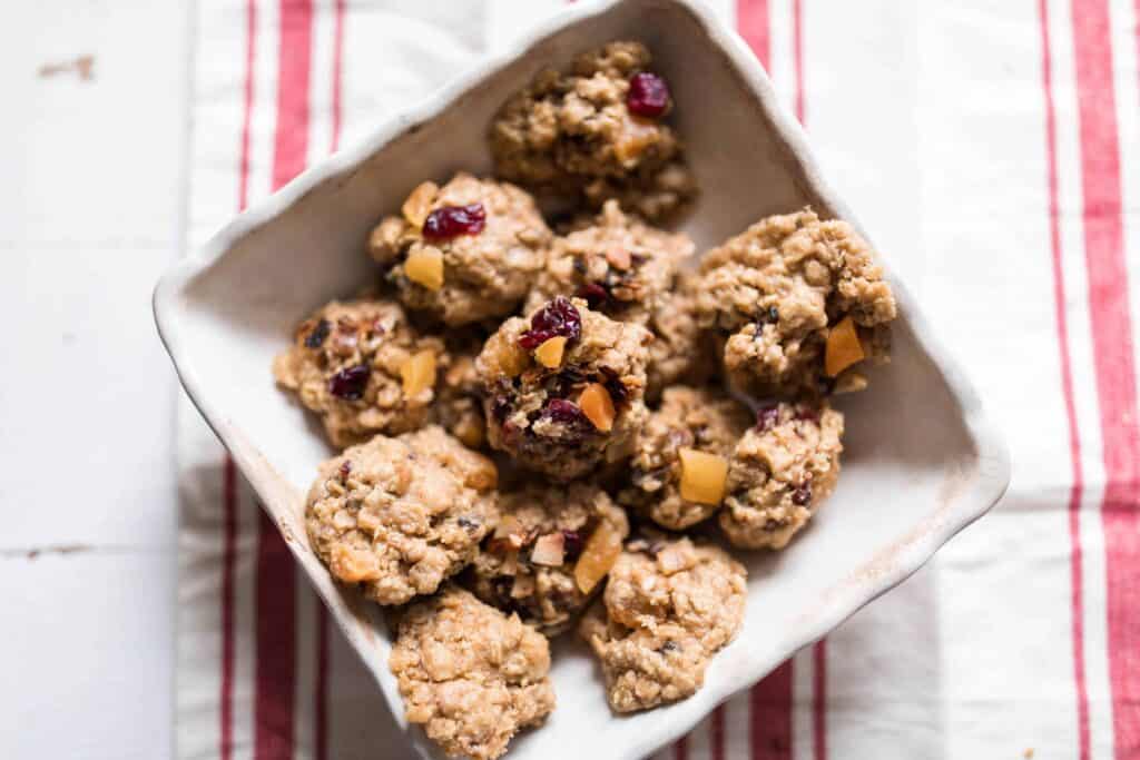 Rustic garnola cookies oatmeal cookies with cranberries and apricots and toasted coconut