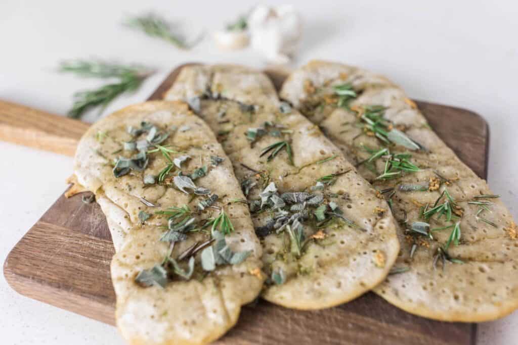 Easy Sourdough Flatbread with garlic and herbs no wait sourdough recipe