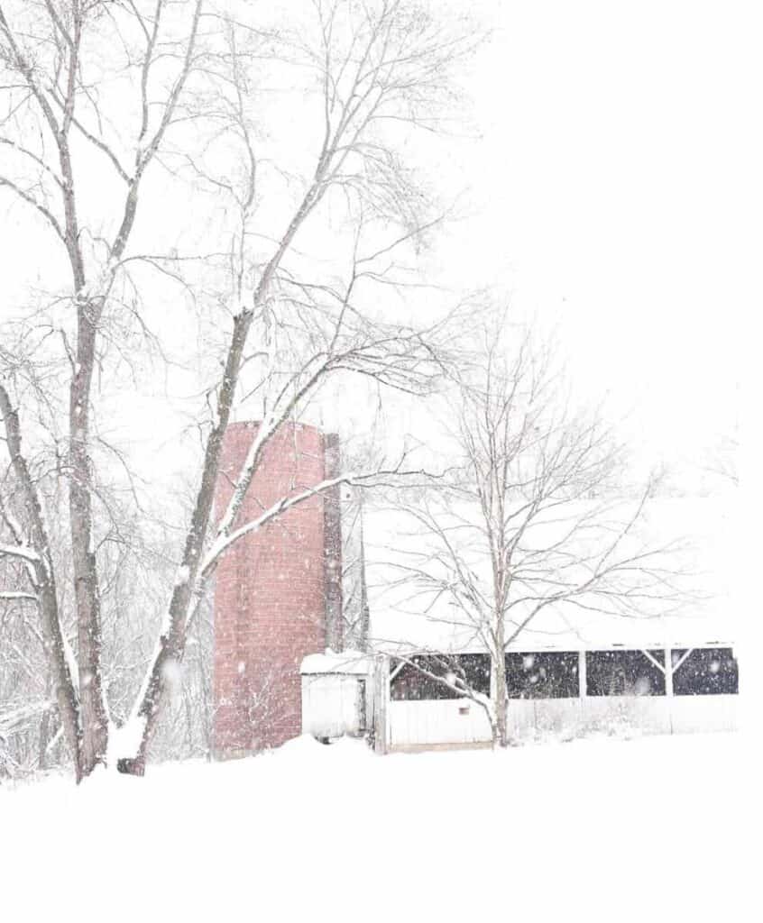 old white barn in the snow farmhouse on boone new homestead