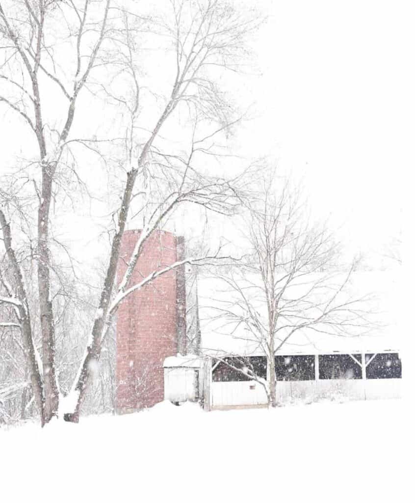 old white barn in the snow farmhouse on boone new homestead 