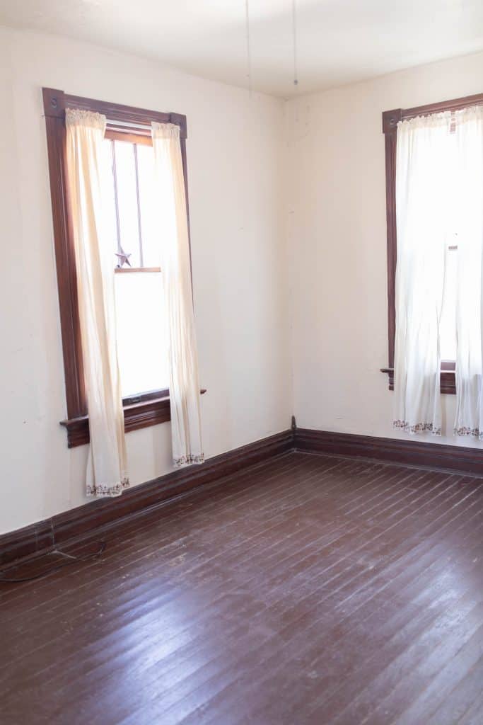 hardwood floors painted brown in an old farmhouse