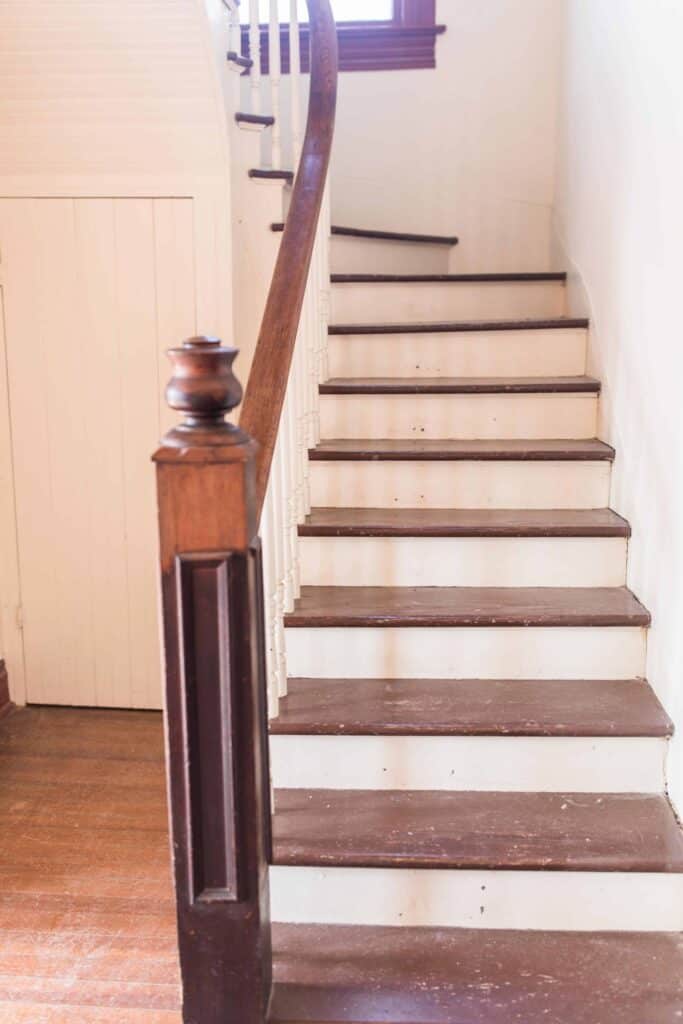 victorian farmhouse staircase wood stair treads curved staircase 