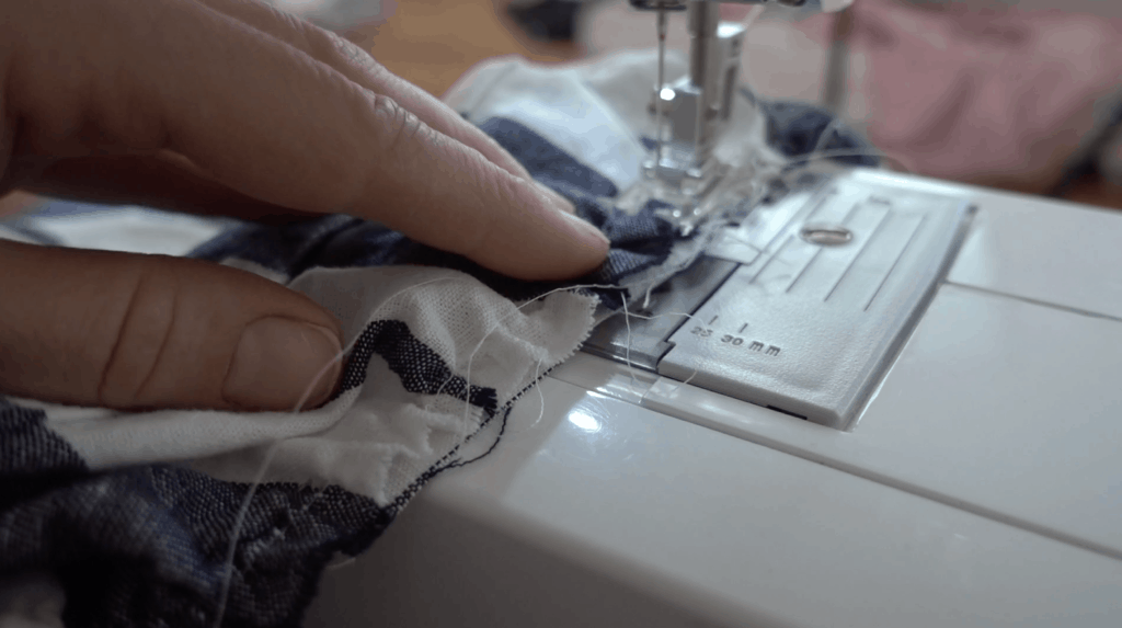 sewing the ruffle and project together