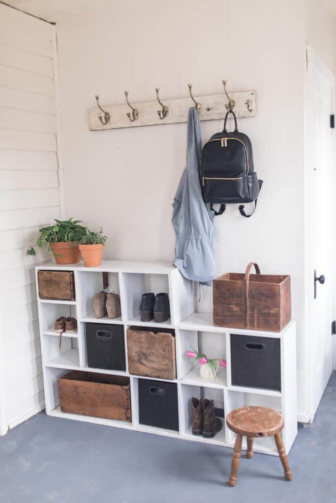 shoe rack and coat hook farmhouse style