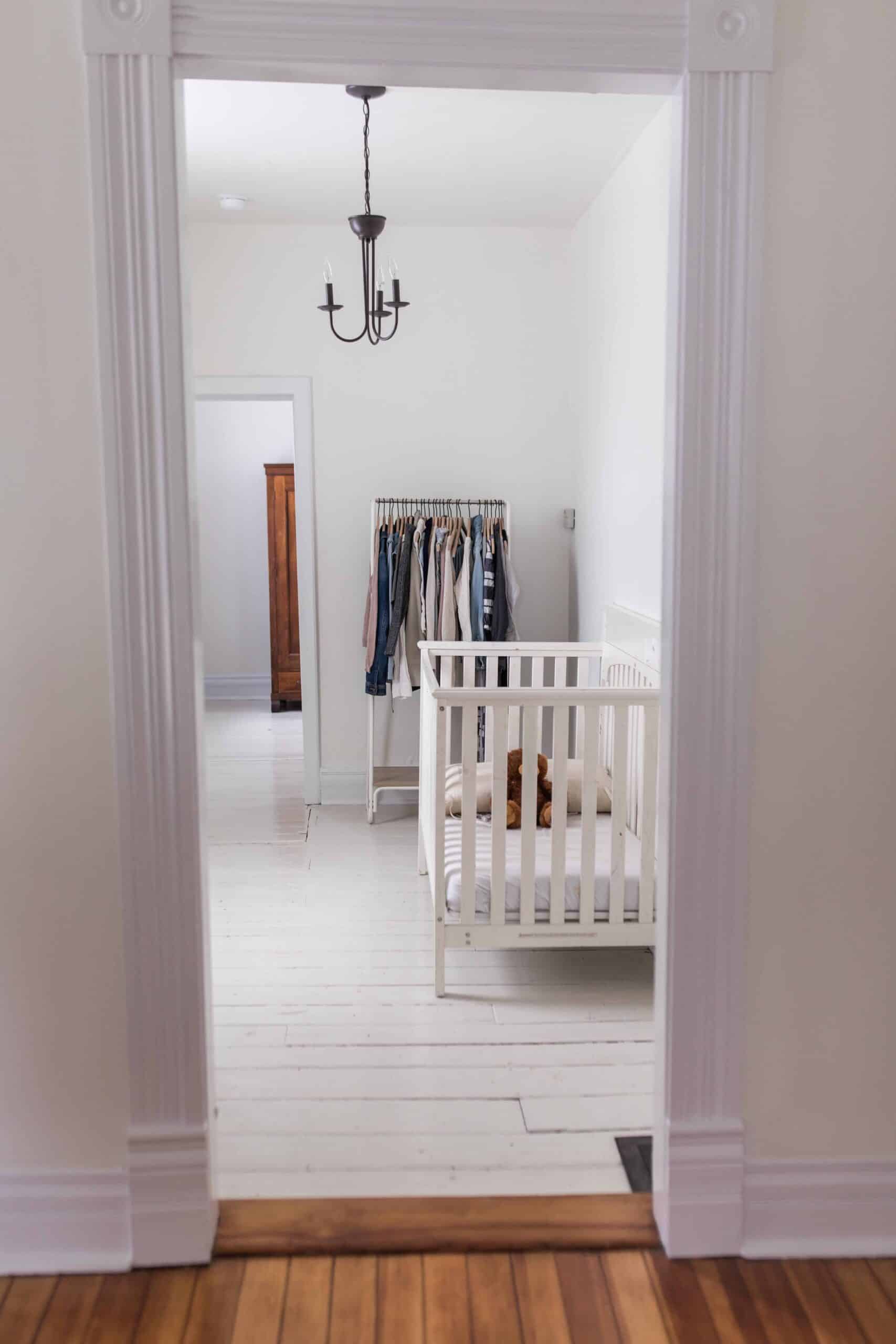 painted white hardwood floors in farmhouse nursery