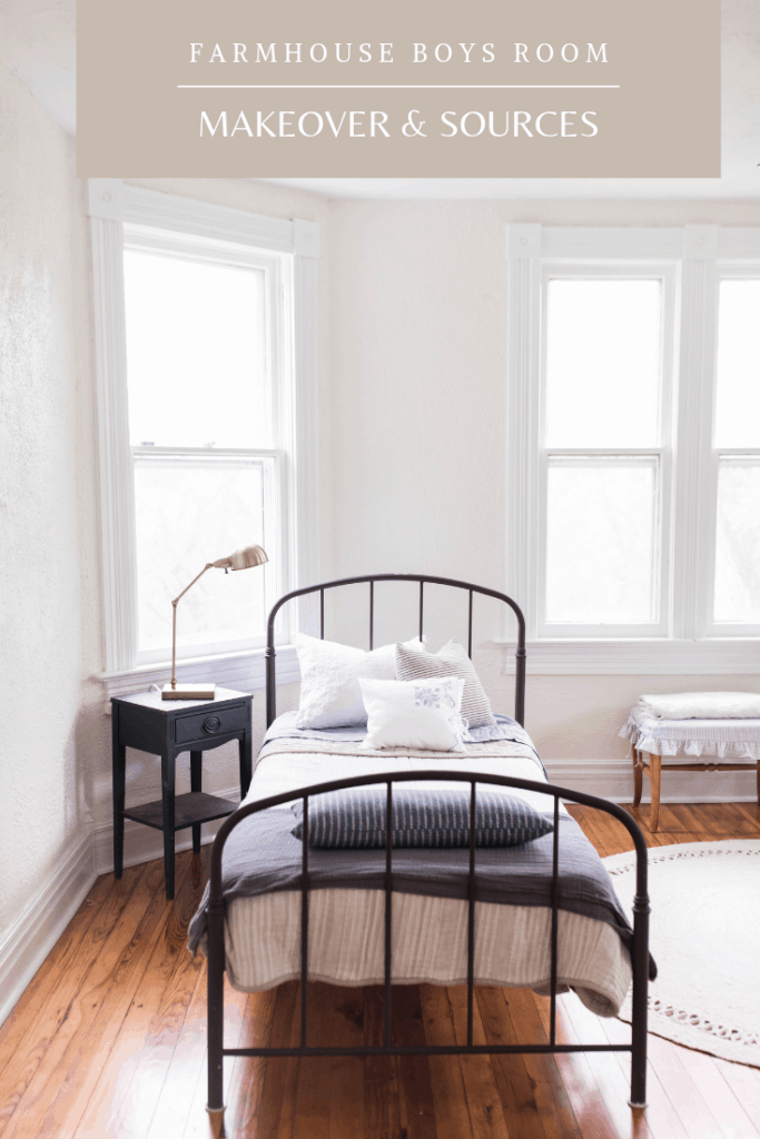 Farmhouse boys room makeover with farmhouse bedding and vintage finds