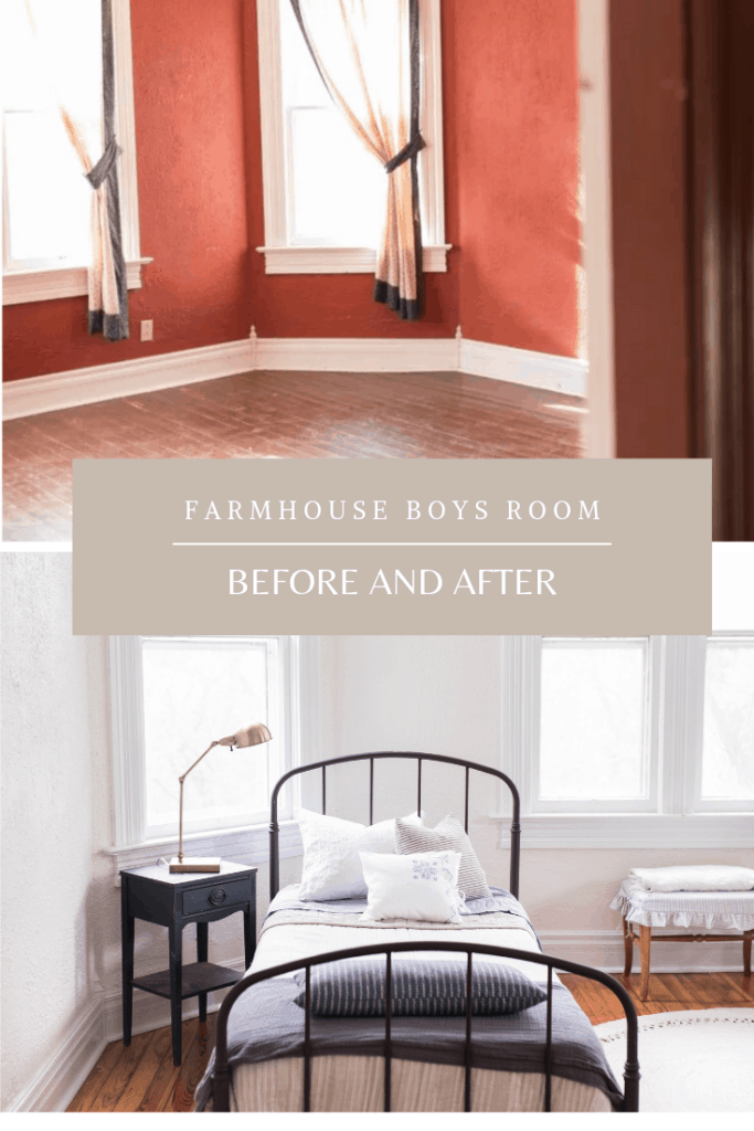 Farmhouse boys room makeover with vintage finds and DIY