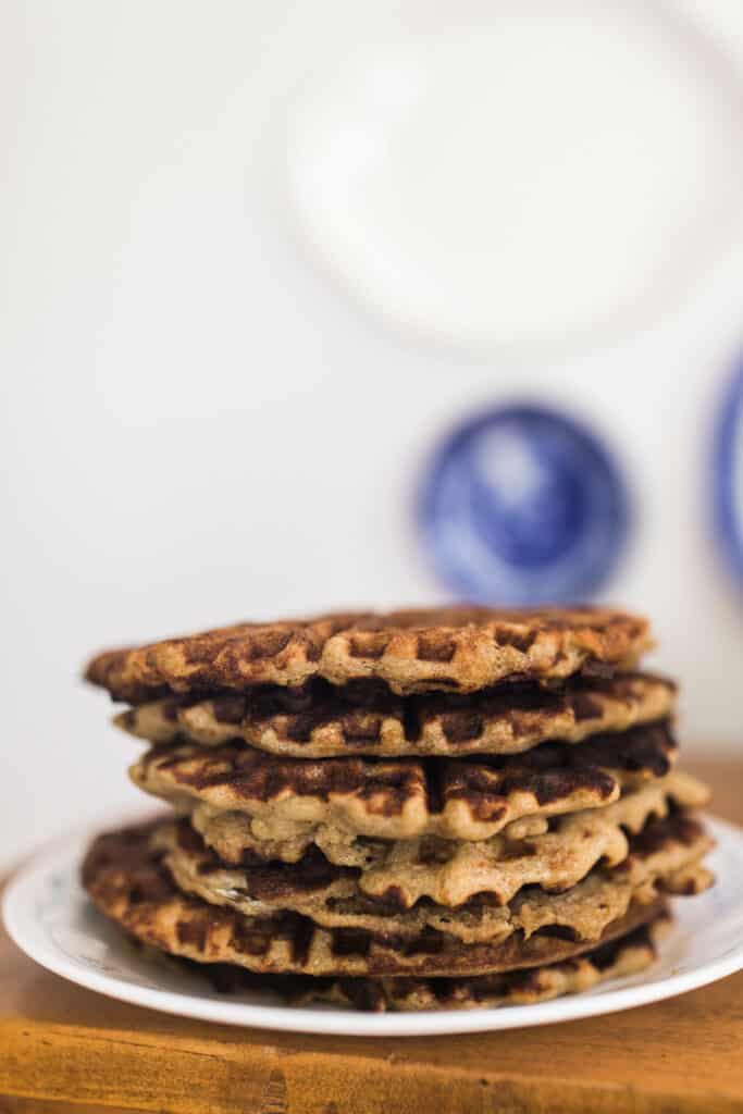 side view of stacked sourdough waffles