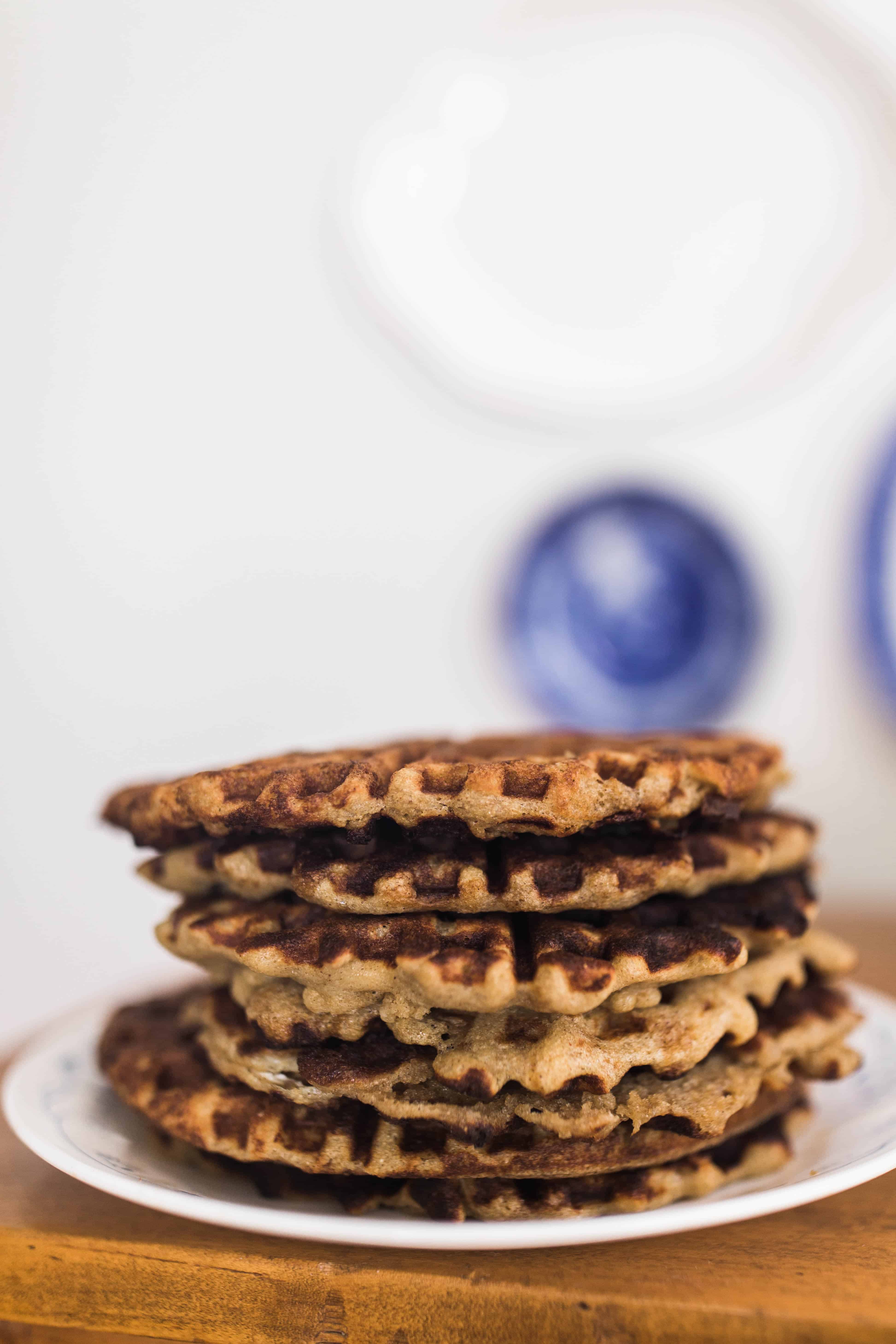 side view of stacked sourdough waffles