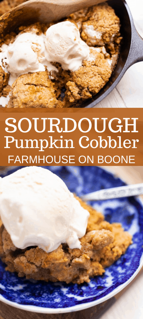 two pictures of sourdough pumpkin cobbler