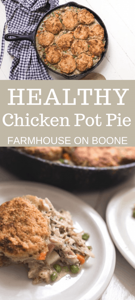 two pictures of the best chicken pot pie recipe with sourdough biscuits