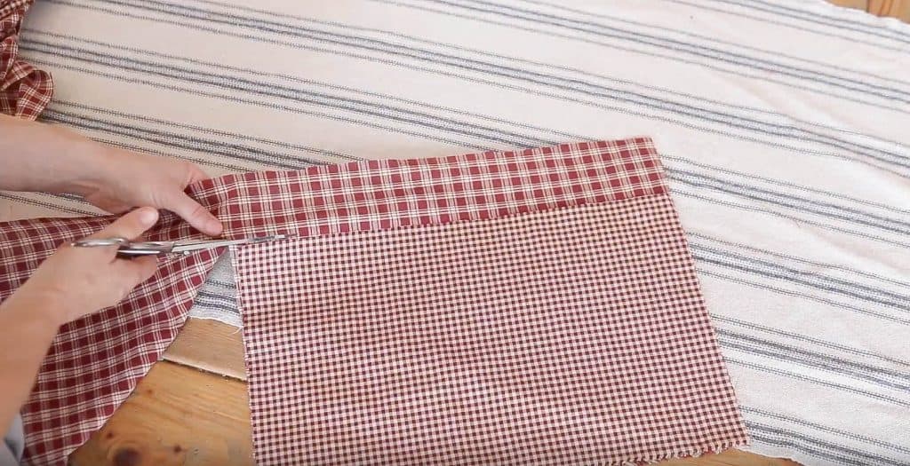 cutting two pockets with coordinating fabric