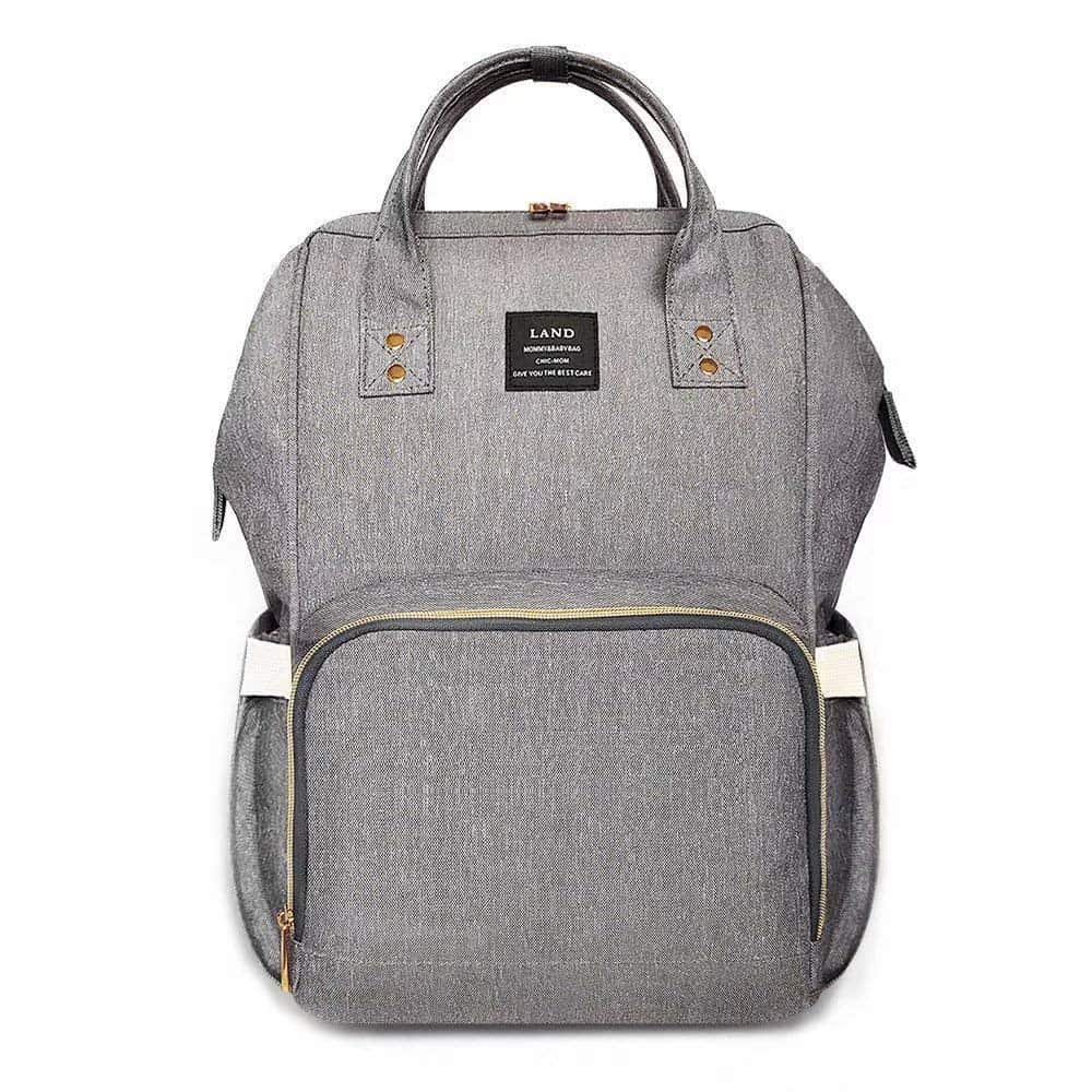 Large gray diaper bag back pack with handles